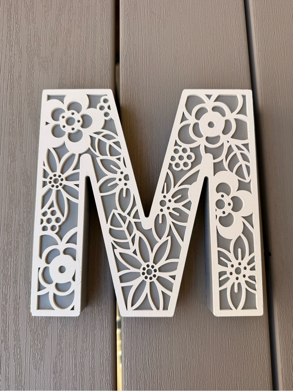White Floral Cutout Letter M Wall Decor Monogram Initial 8”